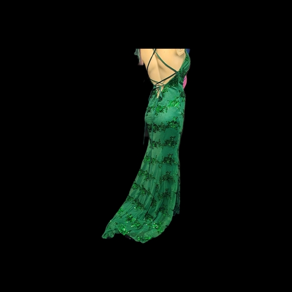 Criss-Cross Open Back Gown with Spaghetti Strap Emerald Plus Size